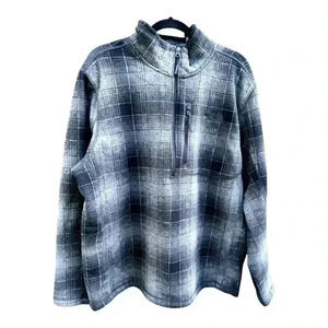 Men’s The North Face Grey And Black 1/4 Zip Plaid Fleece Pullover Size XL